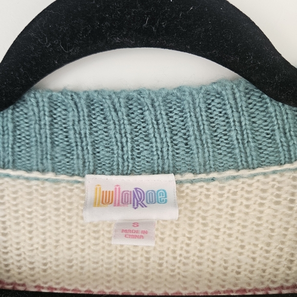 LuLaRoe Teal and Cream Striped Cardigan - Picture 3 of 4
